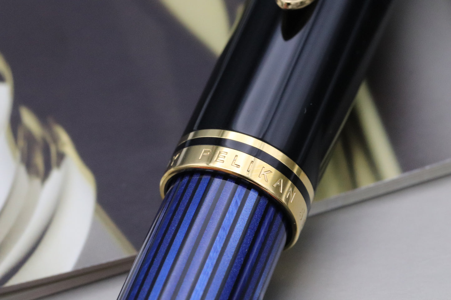 Pelikan Souveran M800 Blue Black Fountain Pen - EF Nib - Transparent Barrel