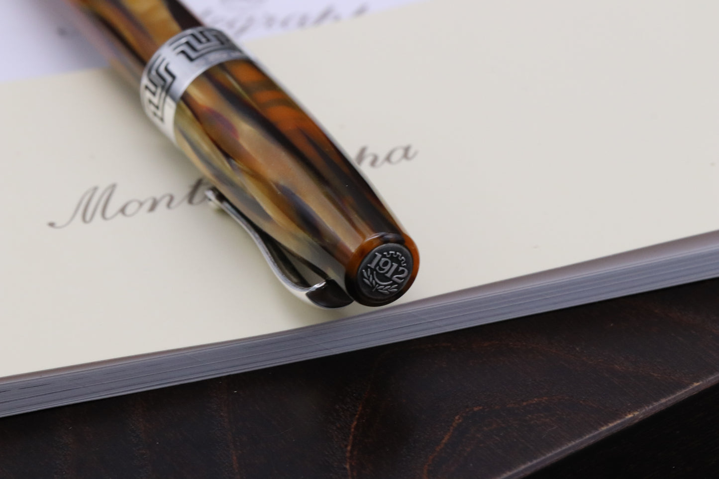 Montegrappa Extra 1930 Turtle Brown Celluloid Fountain Pen - Scroll Style Nib