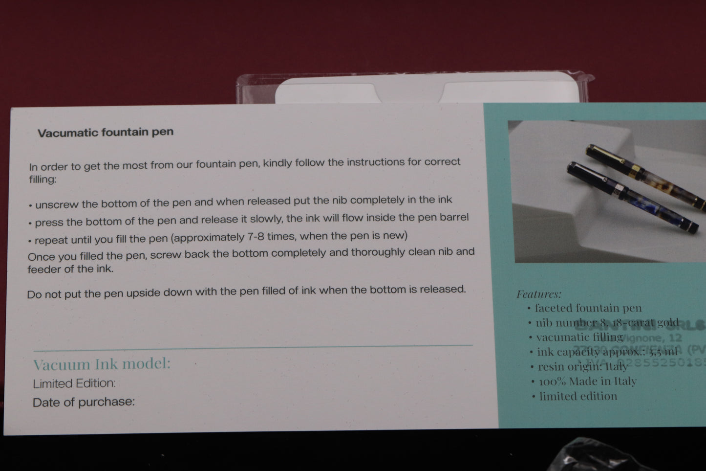 Santini Vacuum Ink Indaco LE98 Fountain Pen - #8 Fine Nib - UNUSED