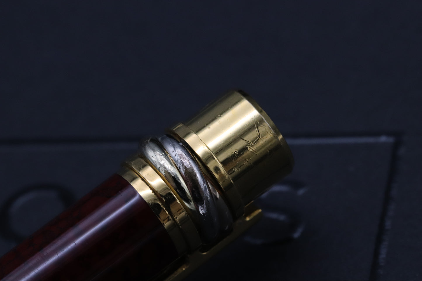 Cartier Must de Cartier Red Black Marble Lacquer Fountain Pen