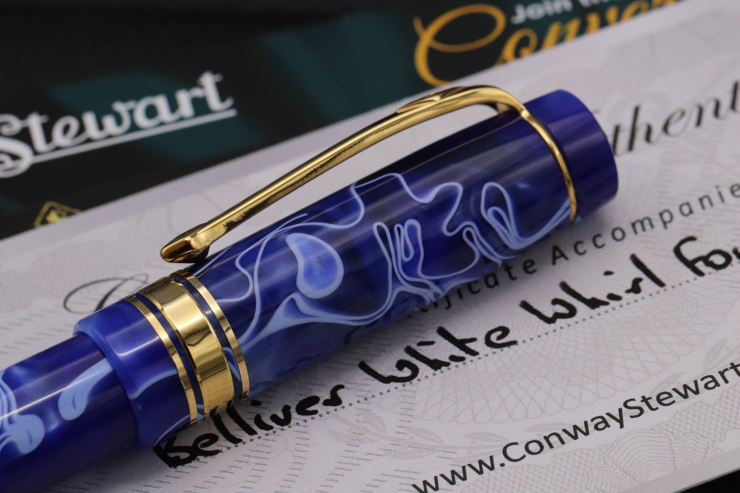 Conway Stewart Belliver White Whirl Fountain Pen - IB Nib