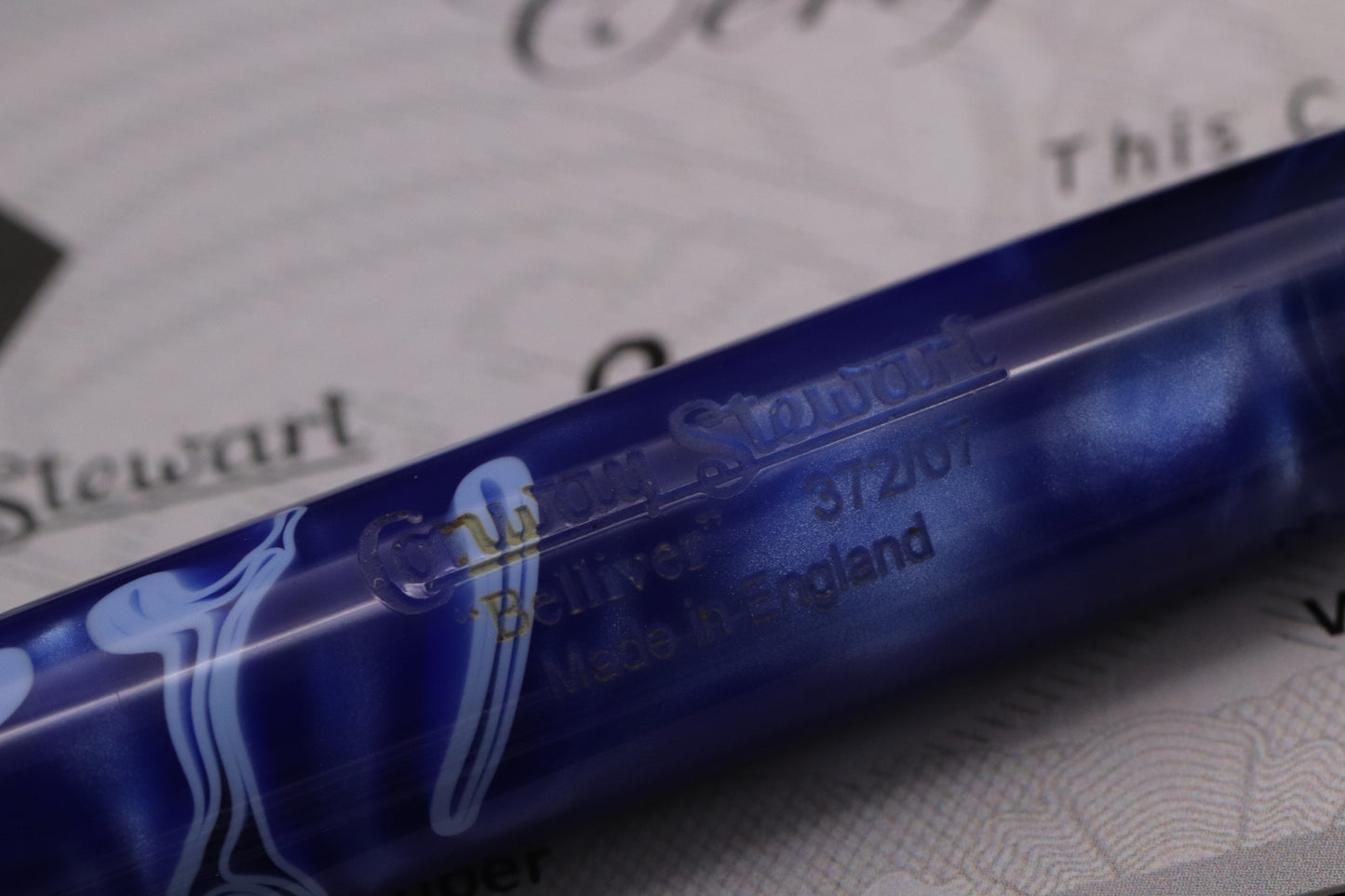 Conway Stewart Belliver White Whirl Fountain Pen - IB Nib