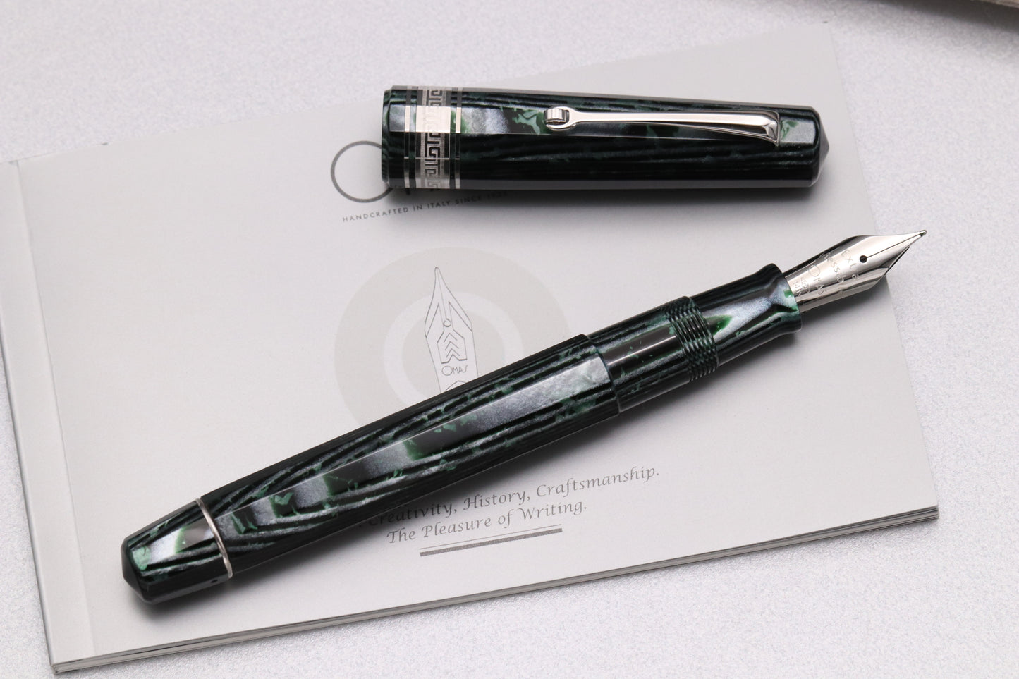 Omas Paragon Arco Verde Celluloid HT Trim Fountain Pen - Extra Flessible Nib