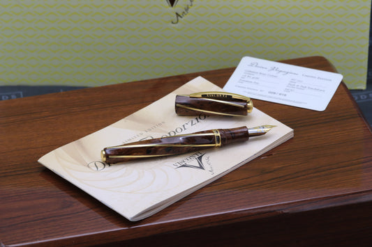 Visconti Divina Proporzione Burlwood Celluloid Solid Gold Fountain Pen - UNUSED