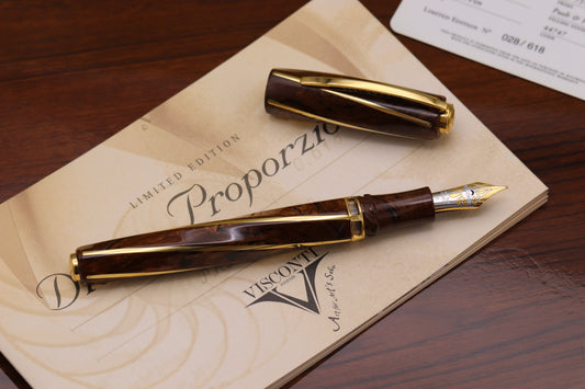 Visconti Divina Proporzione Burlwood Celluloid Solid Gold Fountain Pen - UNUSED