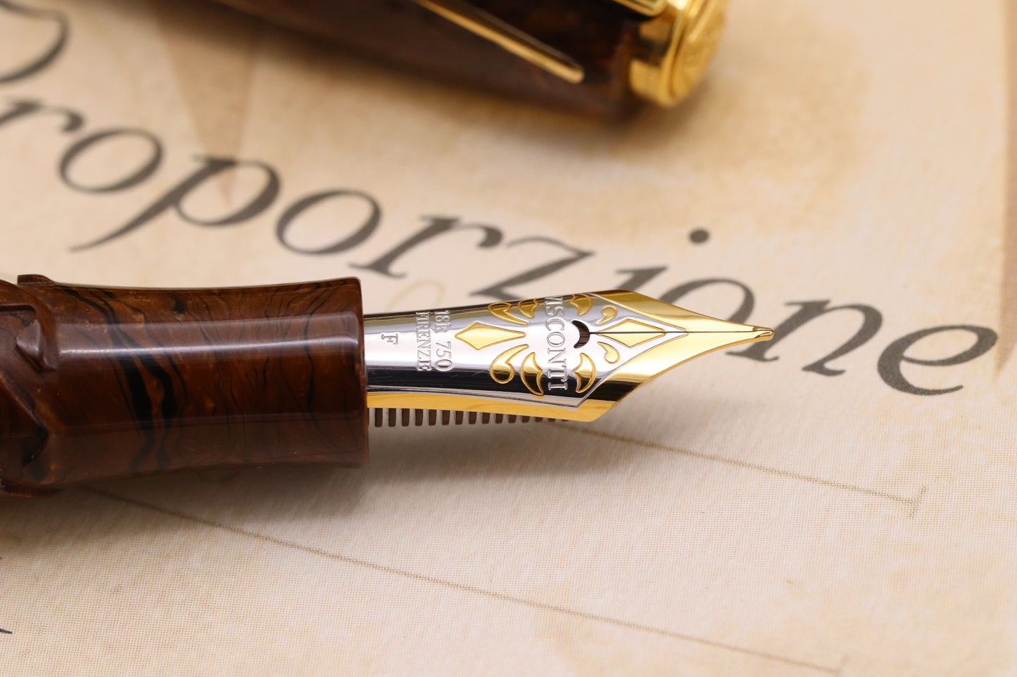 Visconti Divina Proporzione Burlwood Celluloid Solid Gold Fountain Pen - UNUSED