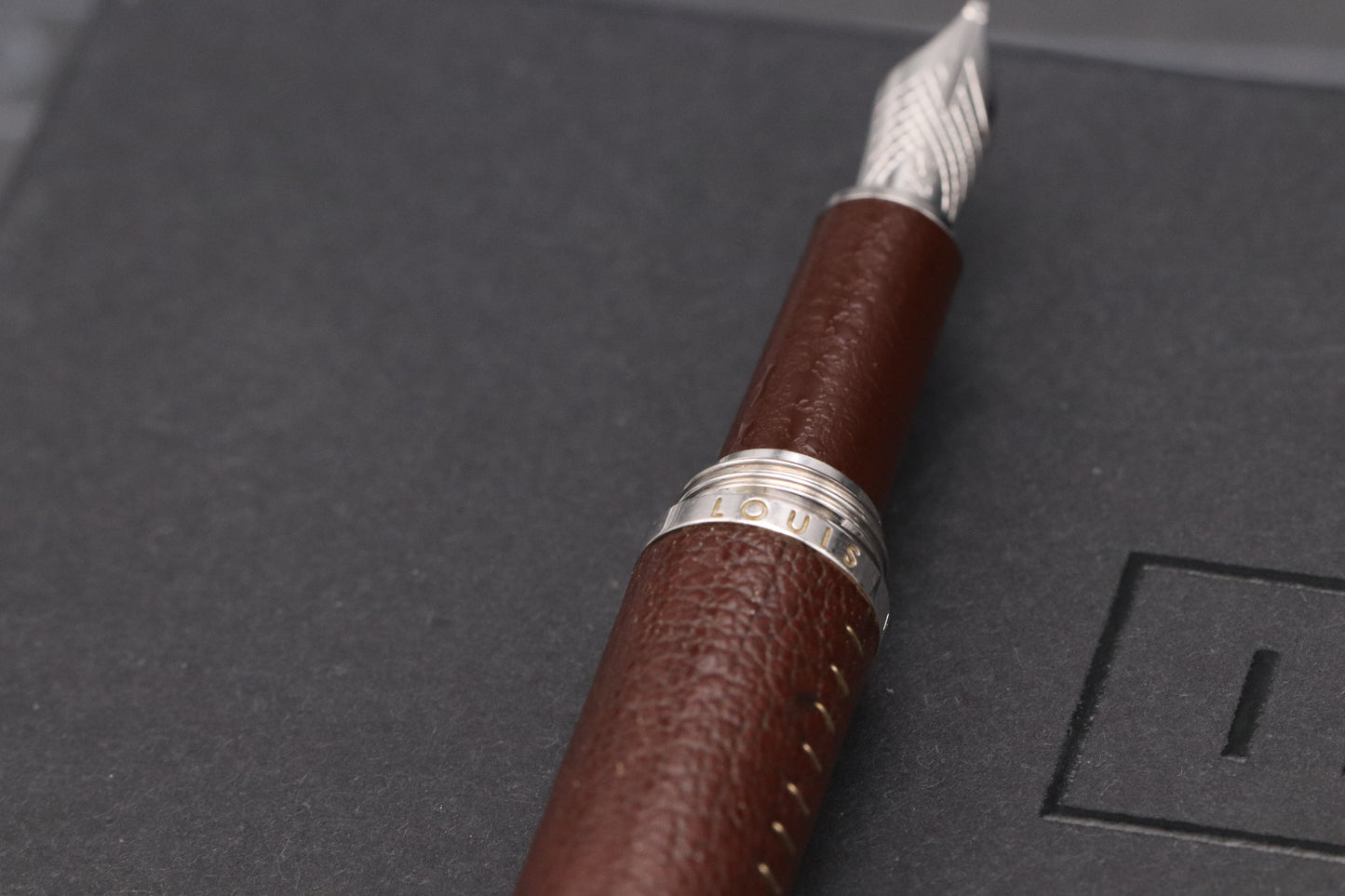 Louis Vuitton Doc Cuir Brown Leather Fountain Pen - Broad Nib