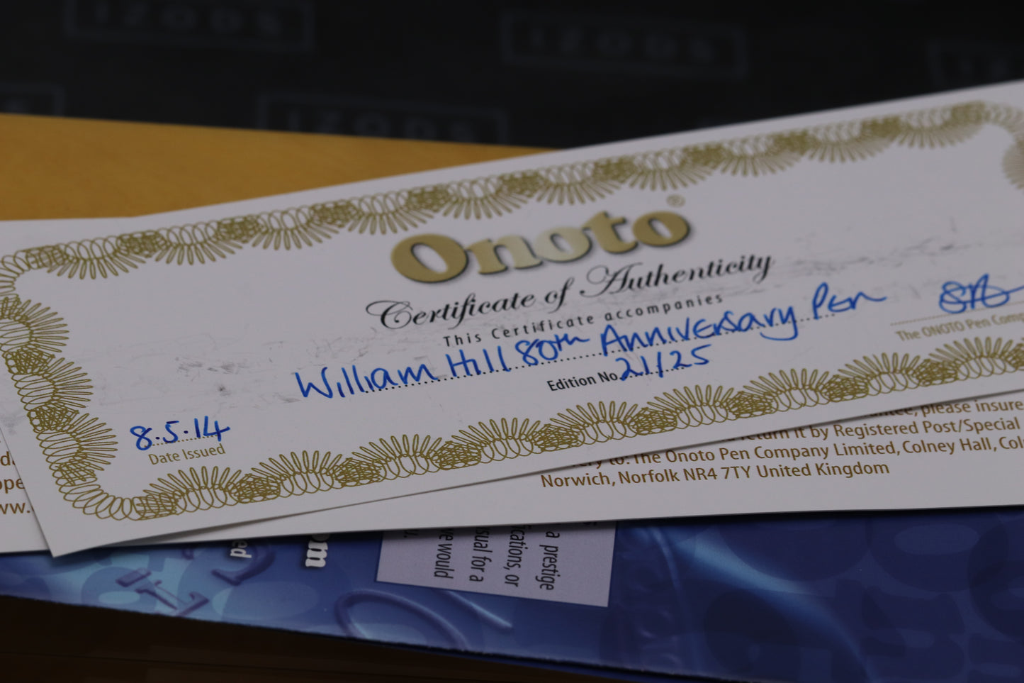 Onoto William Hill 80th Ann. Sterling Silver Limited Edition 25 Fountain Pen