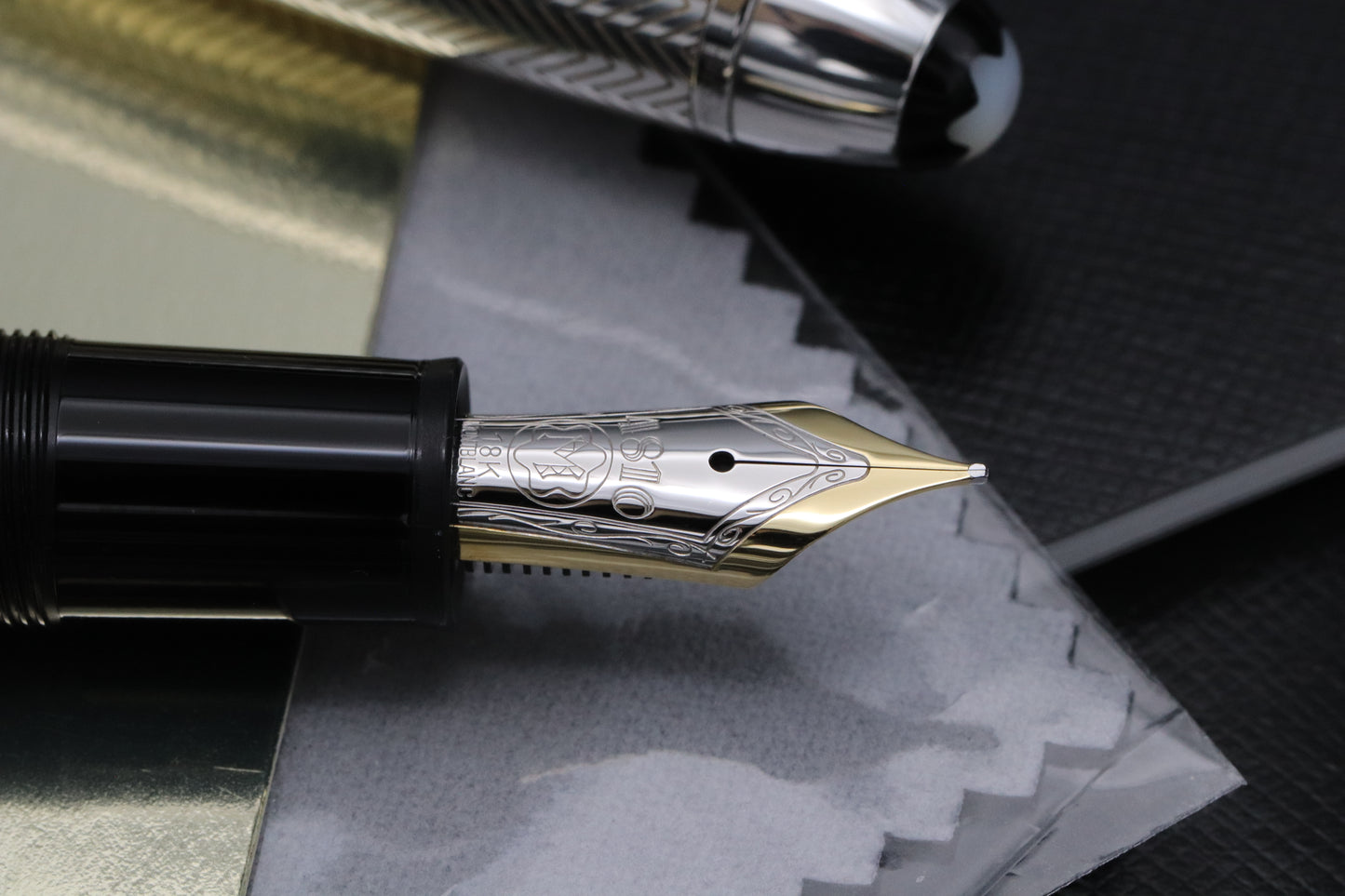 Montblanc Meisterstuck 146 LeGrand Silver Barley Diamond Fountain Pen - UNUSED - Fine Nib