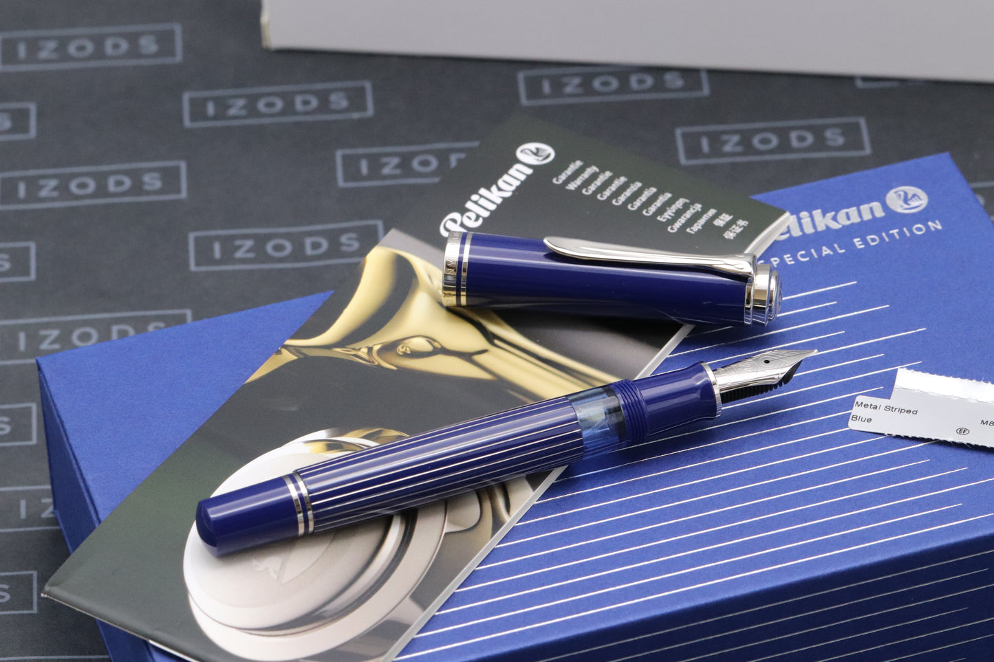 Pelikan Souveran M815 Metal Striped Blue Fountain Pen - EF Nib