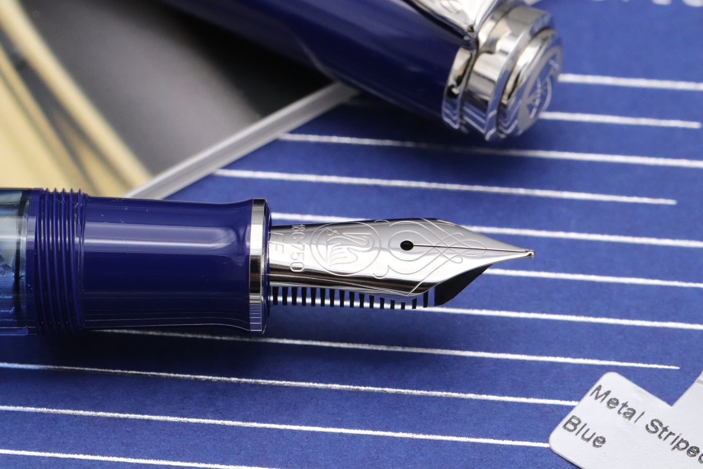 Pelikan Souveran M815 Metal Striped Blue Fountain Pen - EF Nib