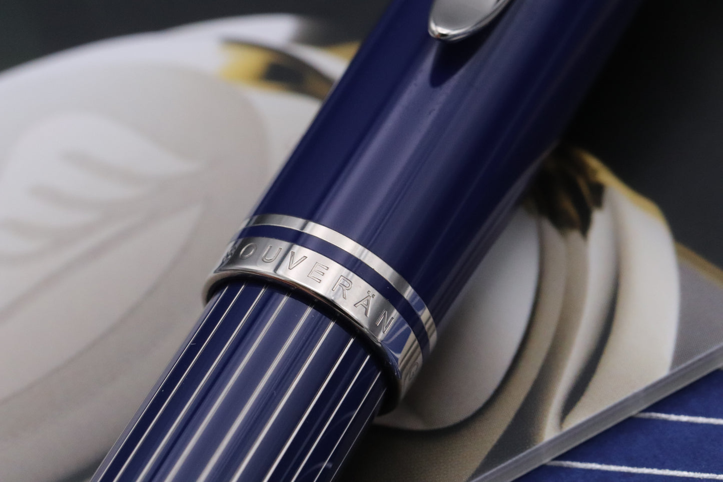 Pelikan Souveran M815 Metal Striped Blue Fountain Pen - EF Nib