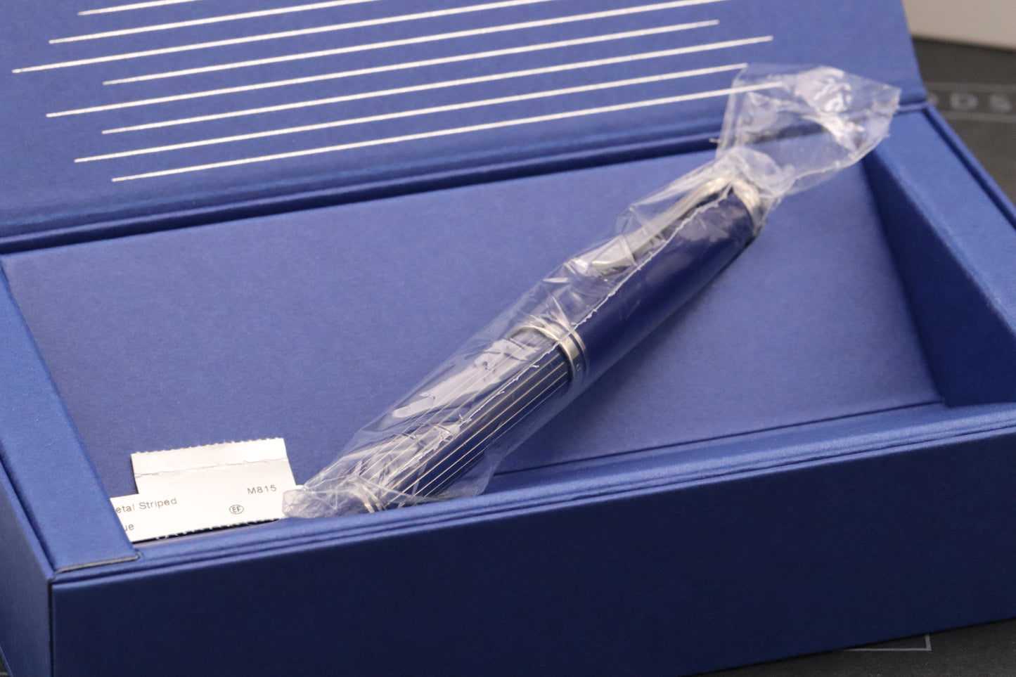 Pelikan Souveran M815 Metal Striped Blue Fountain Pen - EF Nib