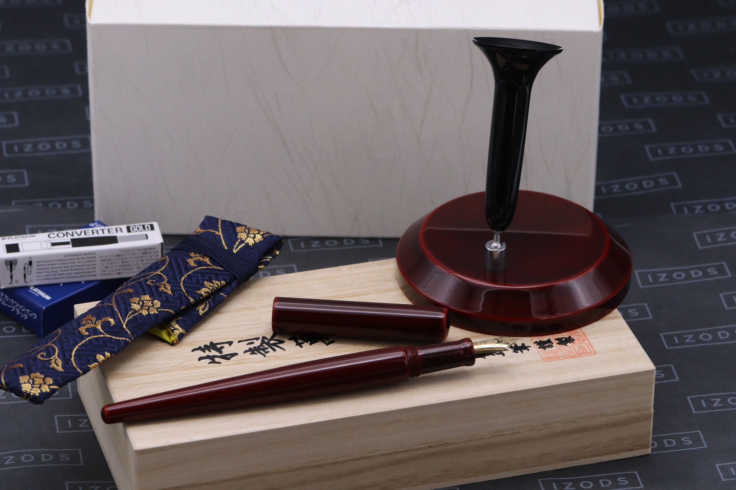 Nakaya Aka-tamenuri Desk Fountain Pen and Holder Set - DIPPED - SF Nib