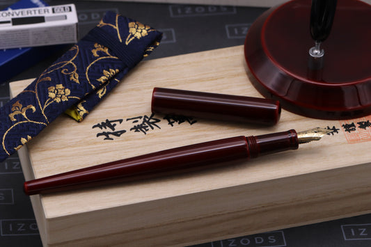 Nakaya Aka-tamenuri Desk Fountain Pen and Holder Set - DIPPED - SF Nib