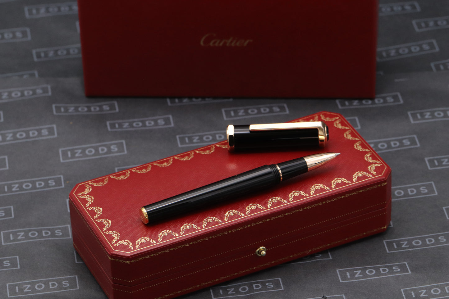 Cartier Santos-Dumont Black Red Gold Rollerball Pen