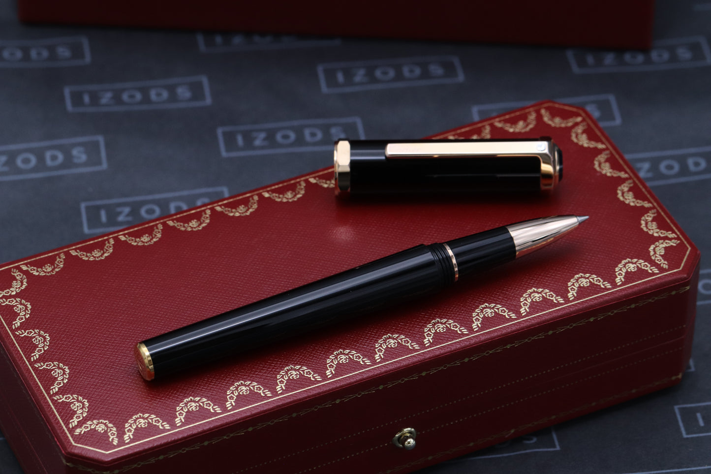 Cartier Santos-Dumont Black Red Gold Rollerball Pen