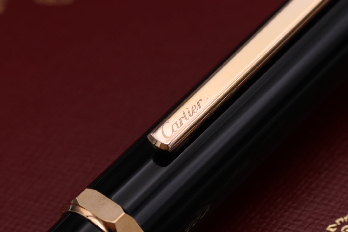 Cartier Santos-Dumont Black Red Gold Rollerball Pen