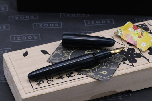 Wancher True Ebonite Marble Black Blue Fountain Pen