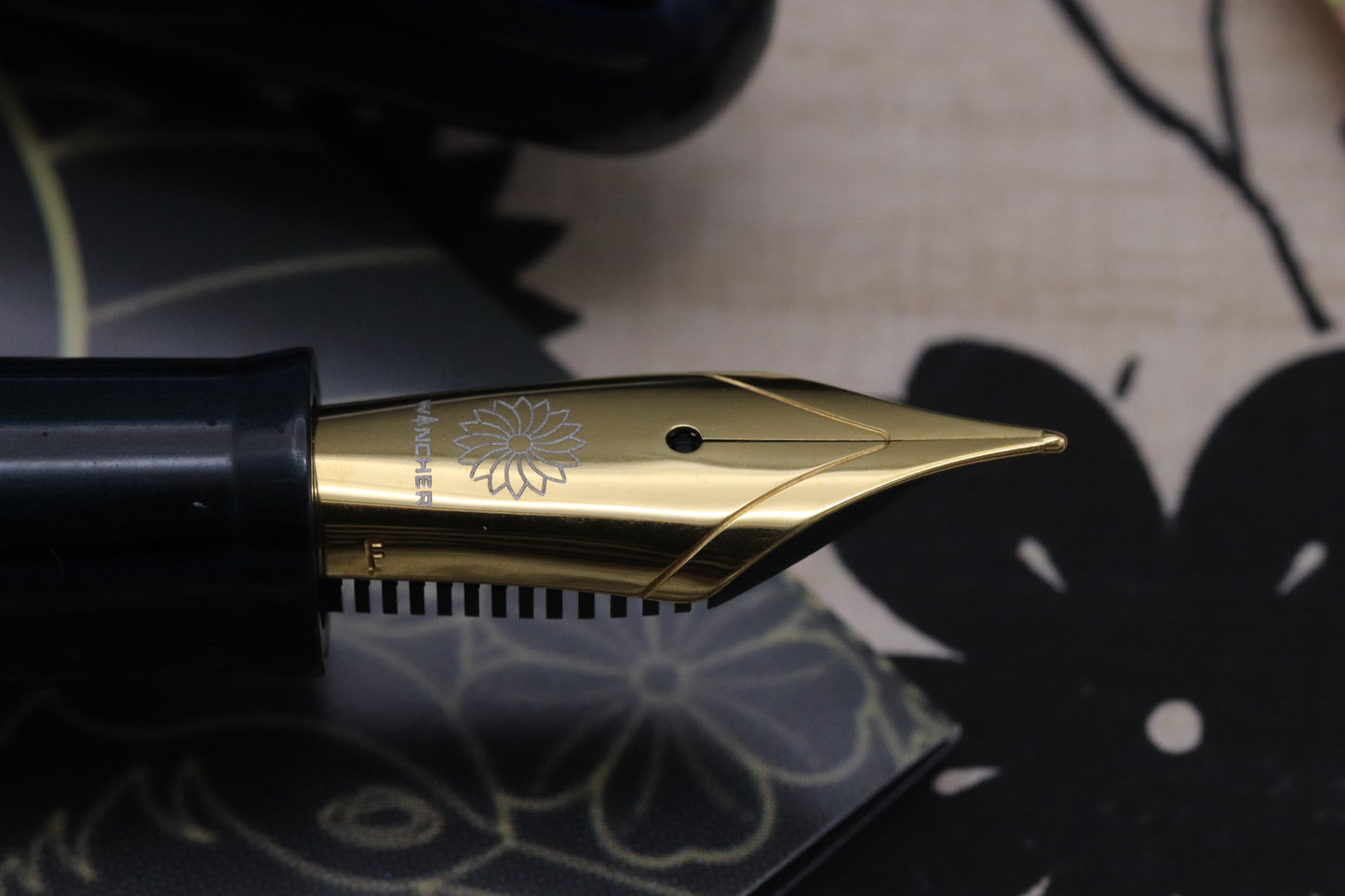 Wancher True Ebonite Marble Black Blue Fountain Pen
