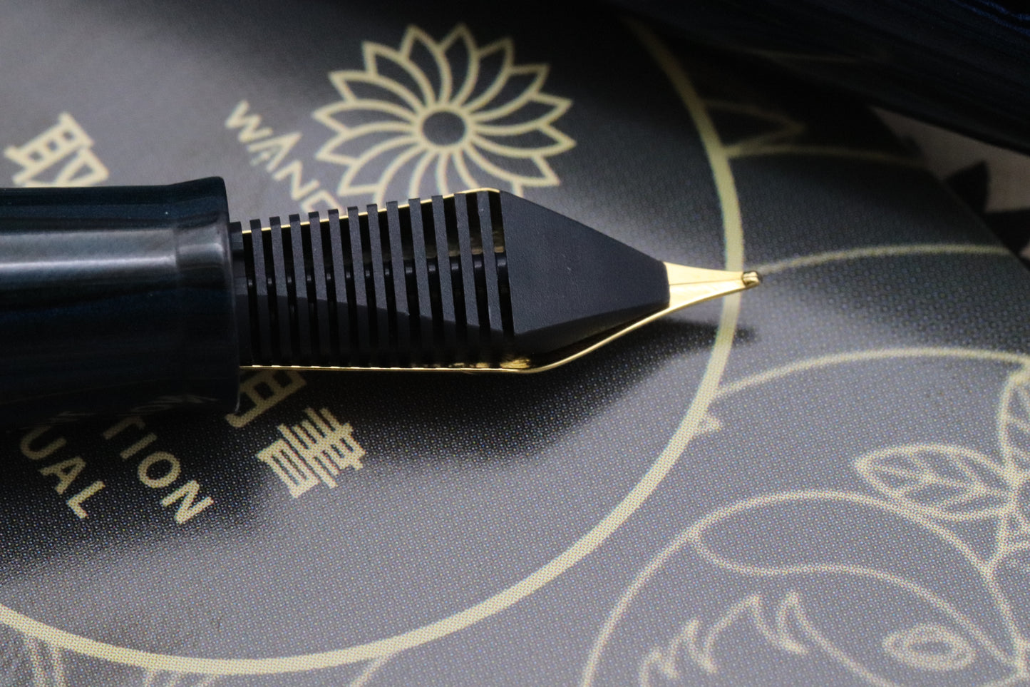 Wancher True Ebonite Marble Black Blue Fountain Pen