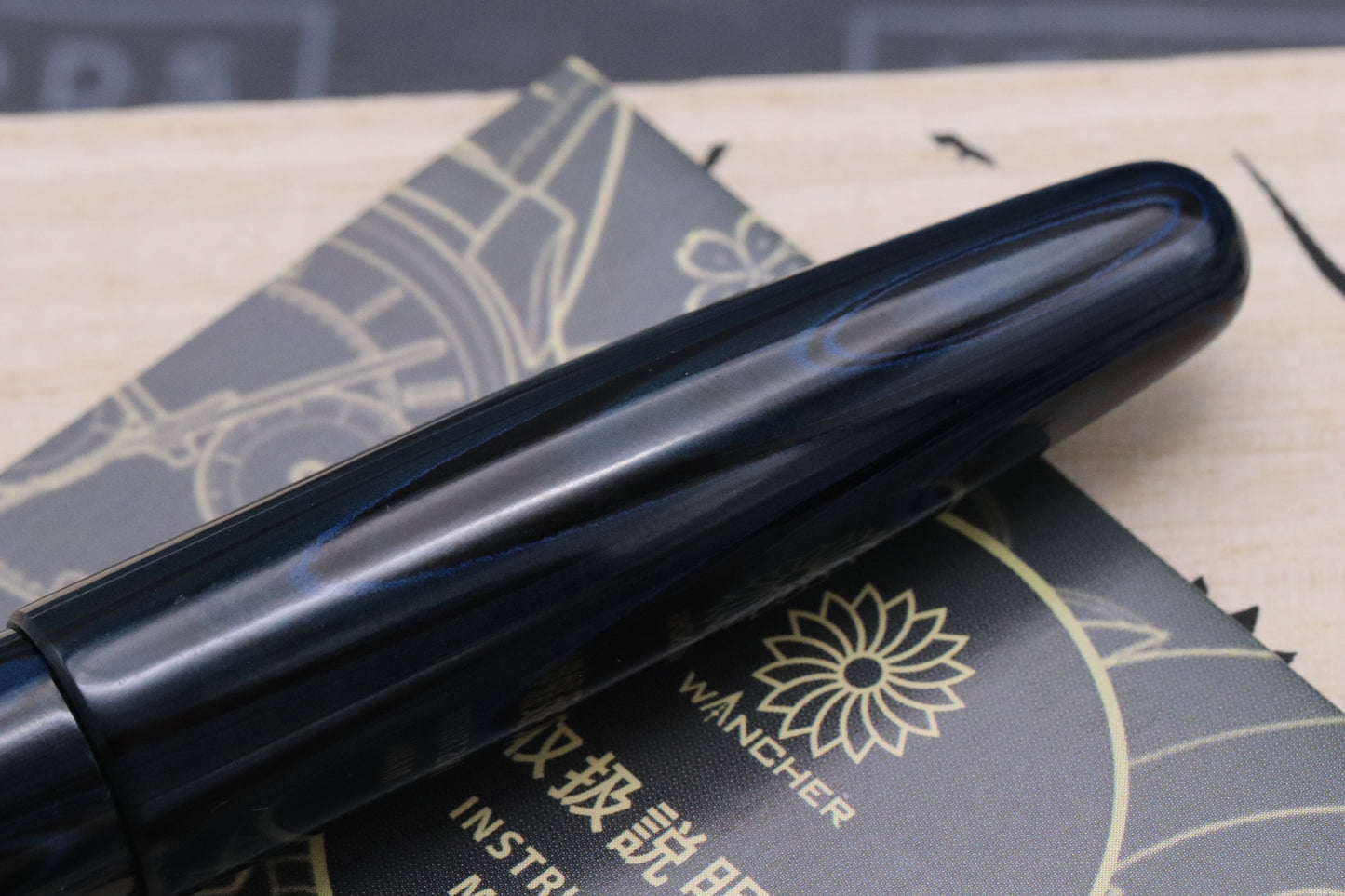 Wancher True Ebonite Marble Black Blue Fountain Pen