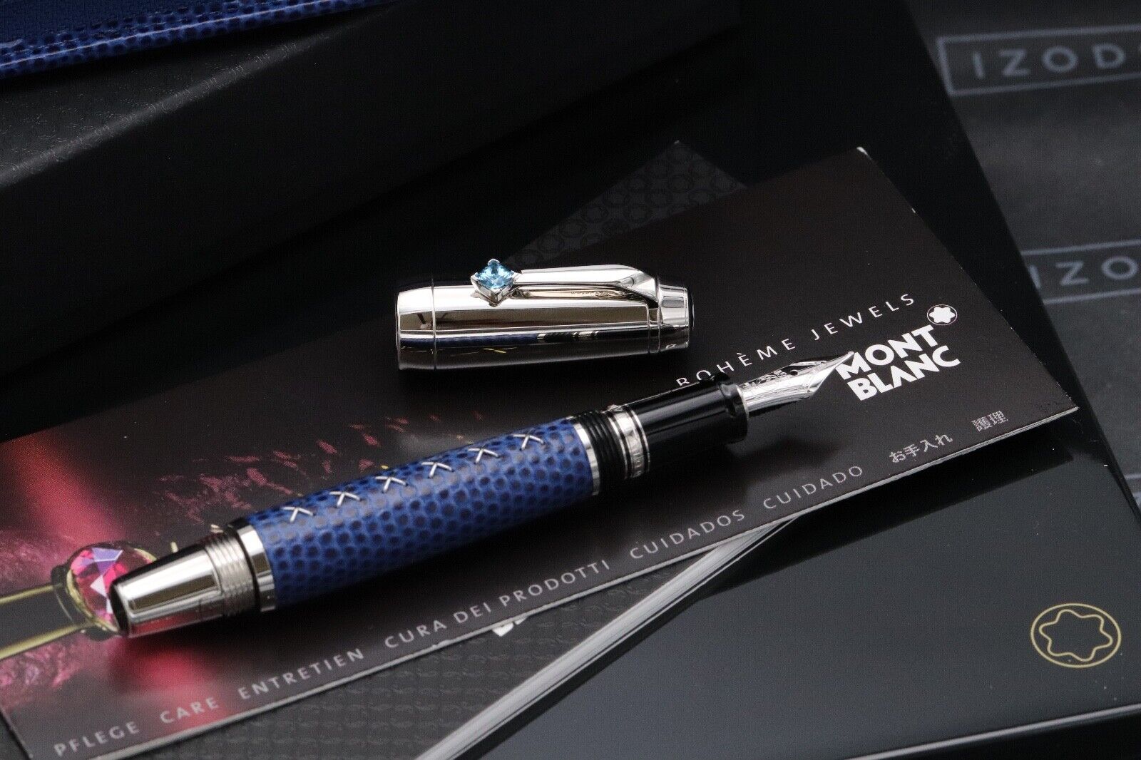 Montblanc Boheme Jewels Topaz Blue Leather Fountain Pen and Pouch Set - UNUSED image 1