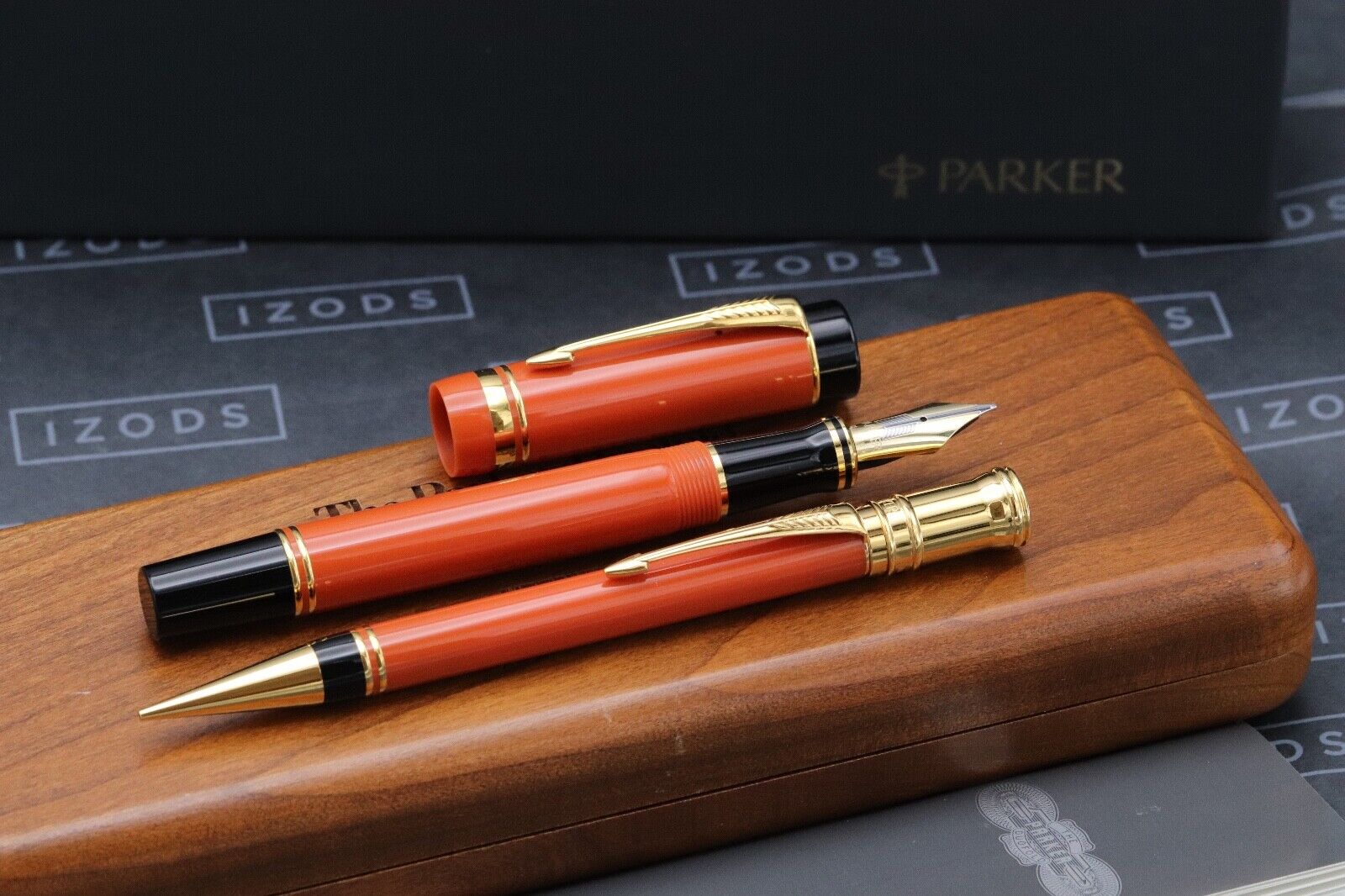 Parker Duofold Centennial Orange Fountain Pen and Mechanical Pencil - UNUSED image 1