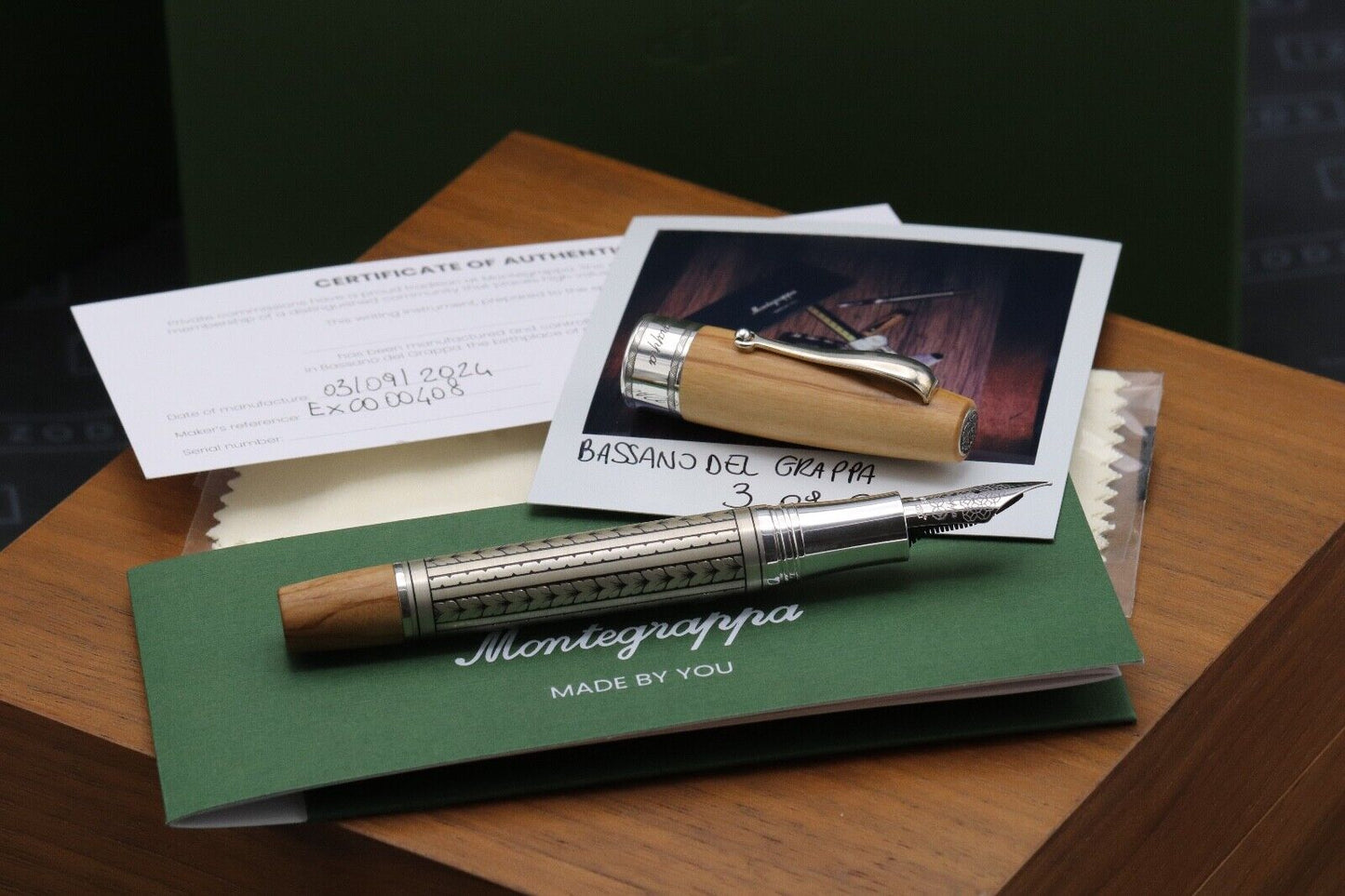 Montegrappa Extra Custom Olivewood Sterling Silver Fountain Pen image 0