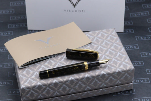 Visconti Medici Golden Black Fountain Pen - UNUSED - 18k Medium Nib image 0