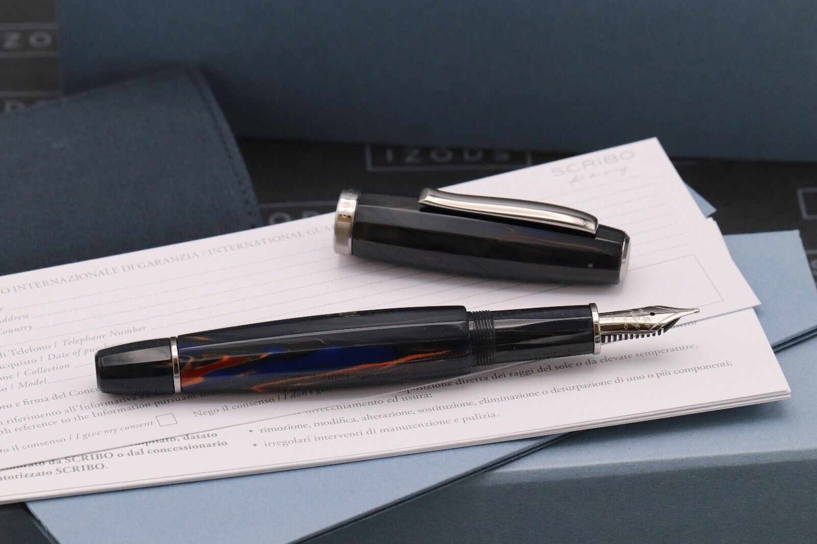 SCRIBO Feel Blu Califfo Ruthenium Fountain Pen - 18k Broad Nib image 1