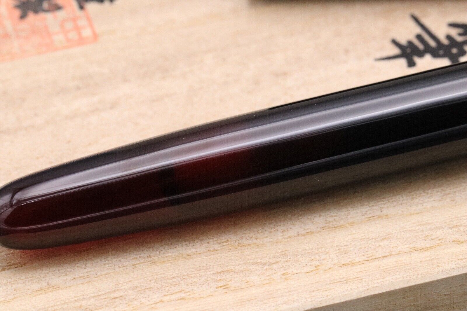 Nakaya Long Cigar Akebono 'Red and Black Skeleton' Fountain Pen - Music Nib image 2