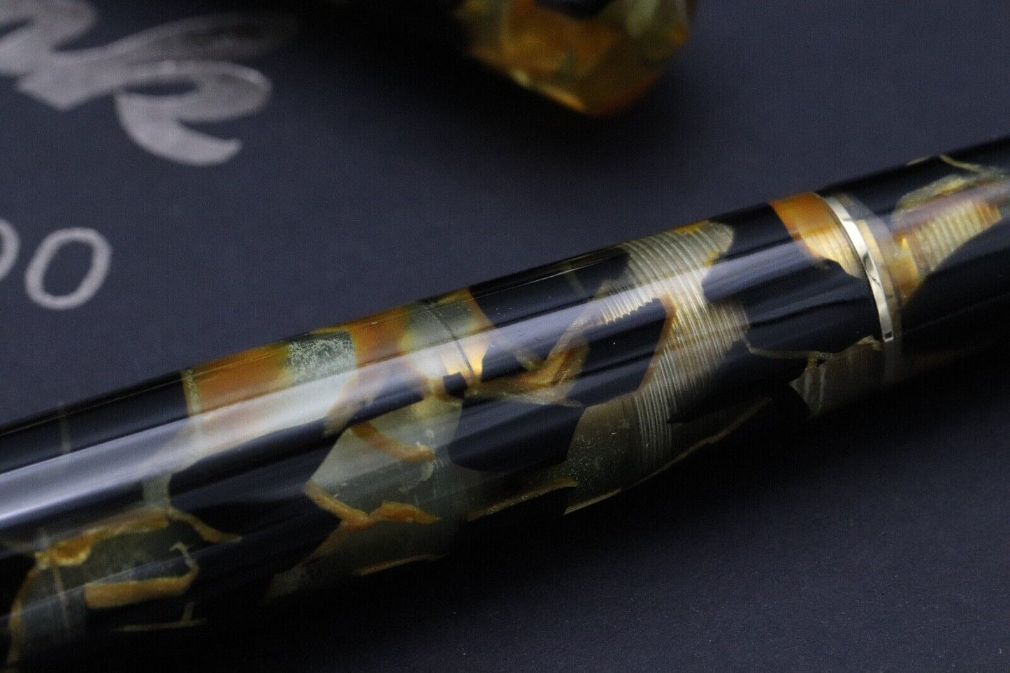 Goldfink by Leonardo MZ Grande Black Lucens Celluloid Fountain Pen -#8 EF Nib image 4