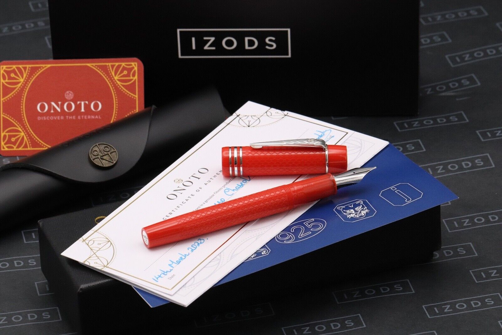 Onoto Magna Classic Rosso Chased Custom 1/1 Fountain Pen - #8 Broad Nib image 0