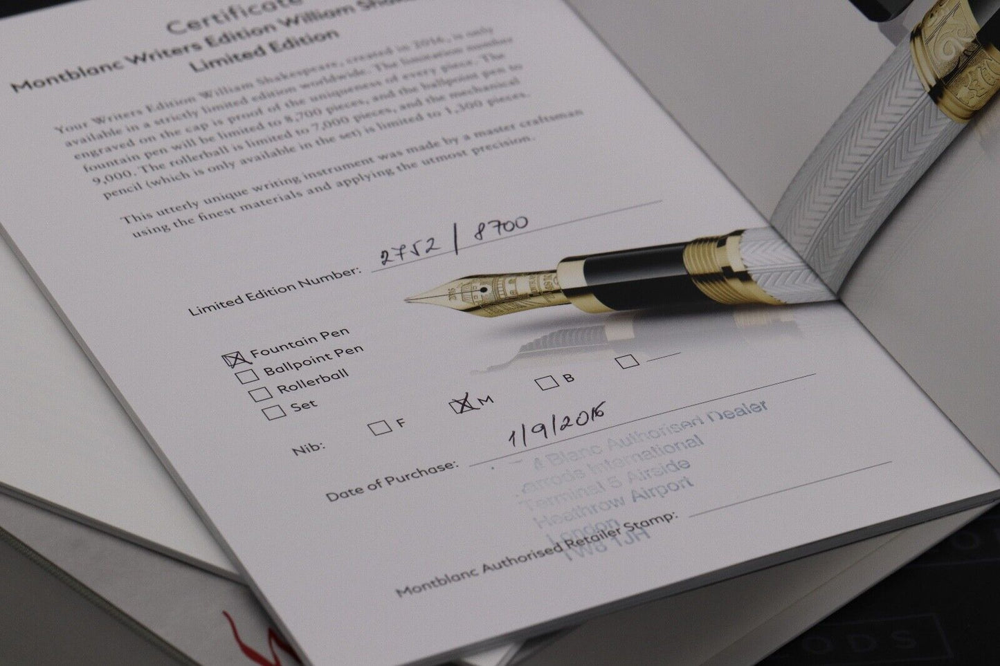 Montblanc Writers Edition William Shakespeare Fountain Pen - UNUSED - Broad Nib image 7