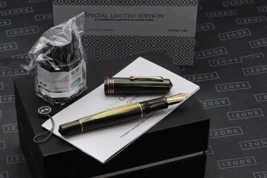 Leonardo Momento Zero Grande Olive Green Celluloid Fountain Pen - #8 Broad Nib image 0