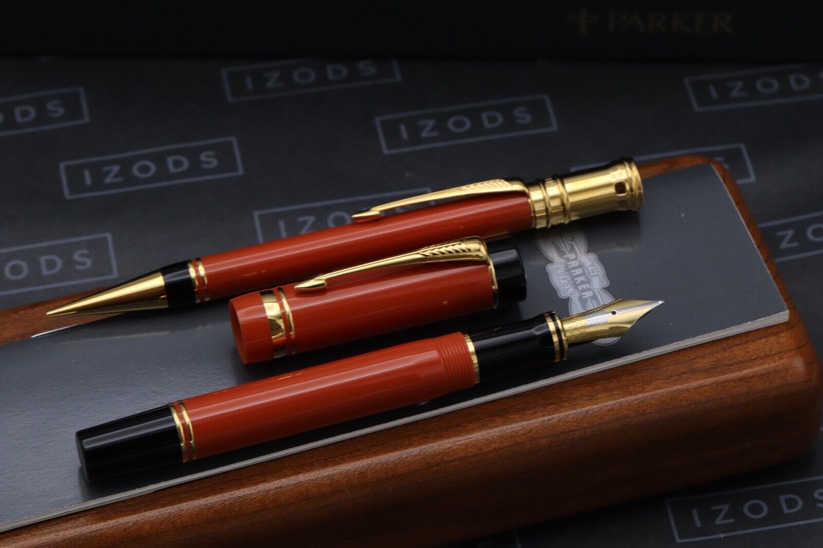 Parker Duofold Centennial Orange Fountain Pen and Mechanical Pencil - UNUSED image 1