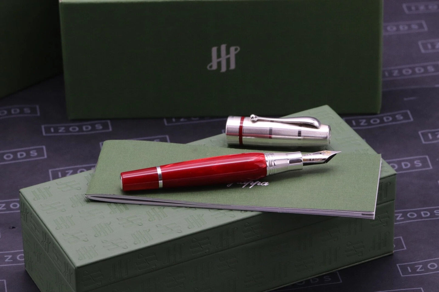 Montegrappa Miya Argento Red Celluloid Sterling Silver Fountain Pen - EF Nib image 0